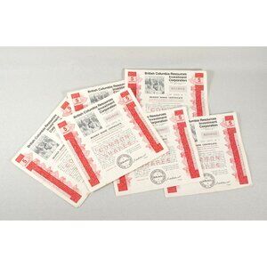 6 Share Certificates British Columbia Resources Investment Corporation BCRIC
